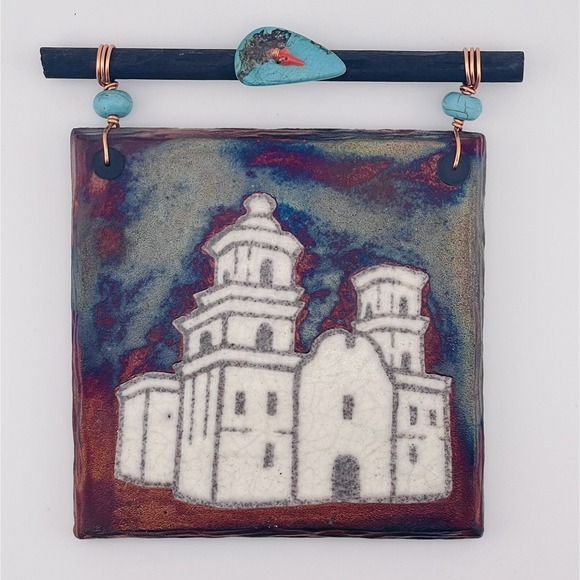 Raku Pottery Works Other - Jeremy Diller Art with Heart Raku Potteryworks Turquoise San Xavier Del Bac Tile